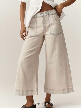 Pilcro Wide-Leg Crop Jeans in Light Beige